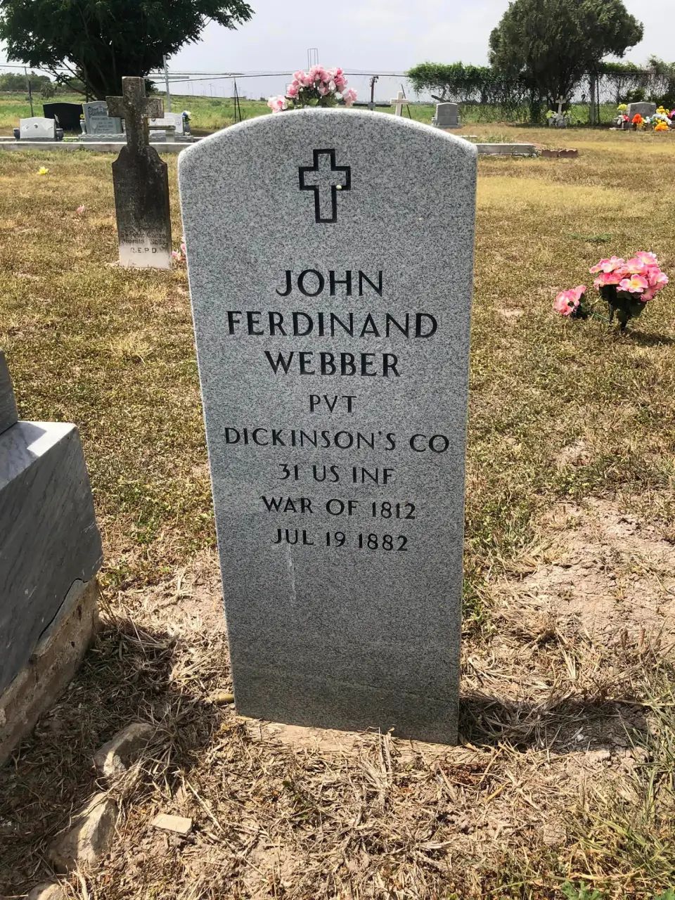 The tombstone marking John Ferdinand Webber's resting place.